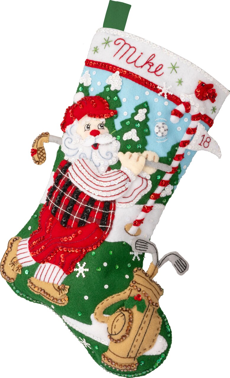 Bucilla Felt Stocking Applique Kit 18" Long-Hole In One Santa